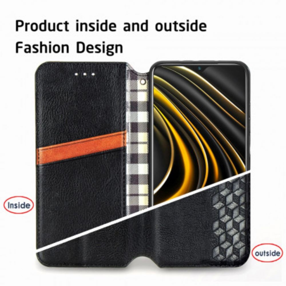 Bescherming Hoesje voor Poco M3 Folio-hoesje Diamant Textuur Leereffect