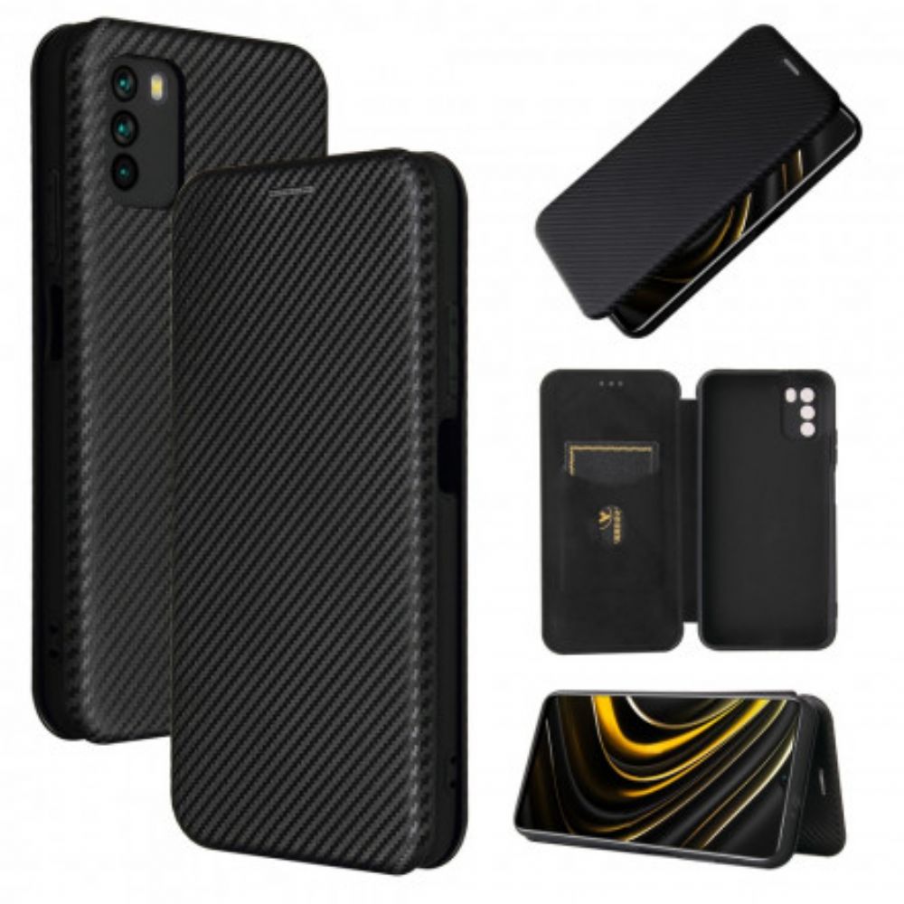 Bescherming Hoesje voor Poco M3 Folio-hoesje Koolstofvezel Met Steunring