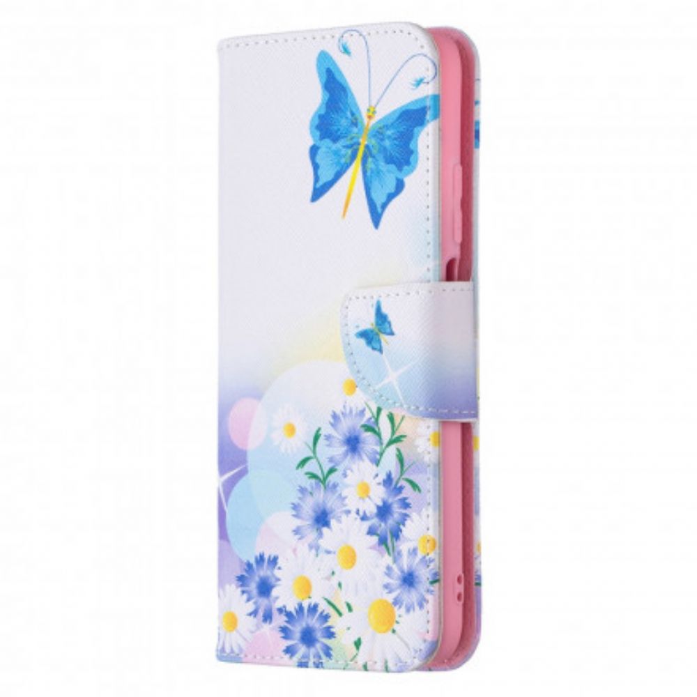 Folio-hoesje voor Poco M3 Geschilderde Vlinders En Bloemen