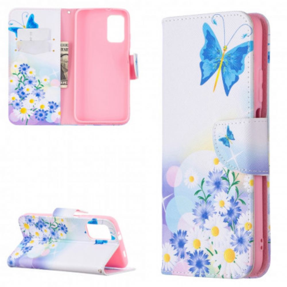 Folio-hoesje voor Poco M3 Geschilderde Vlinders En Bloemen