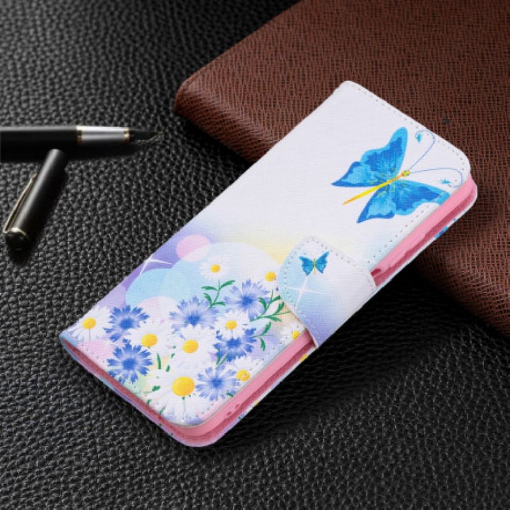 Folio-hoesje voor Poco M3 Geschilderde Vlinders En Bloemen