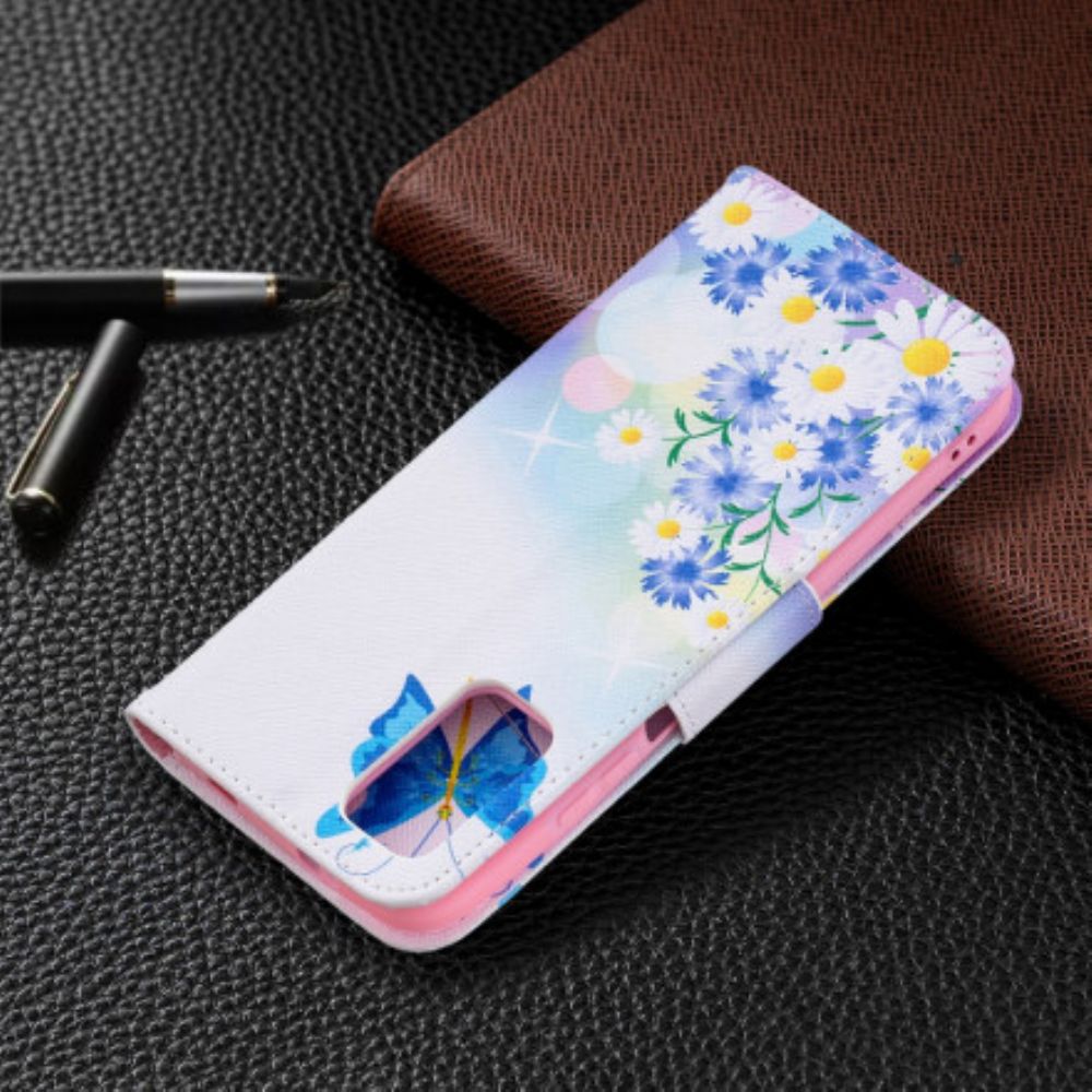 Folio-hoesje voor Poco M3 Geschilderde Vlinders En Bloemen