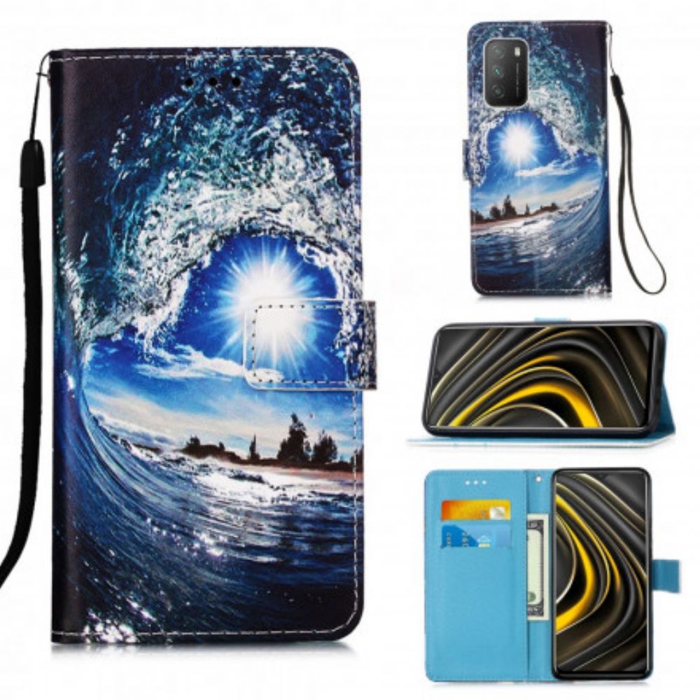 Folio-hoesje voor Poco M3 Met Ketting Landschap Dagdromen Met Riem