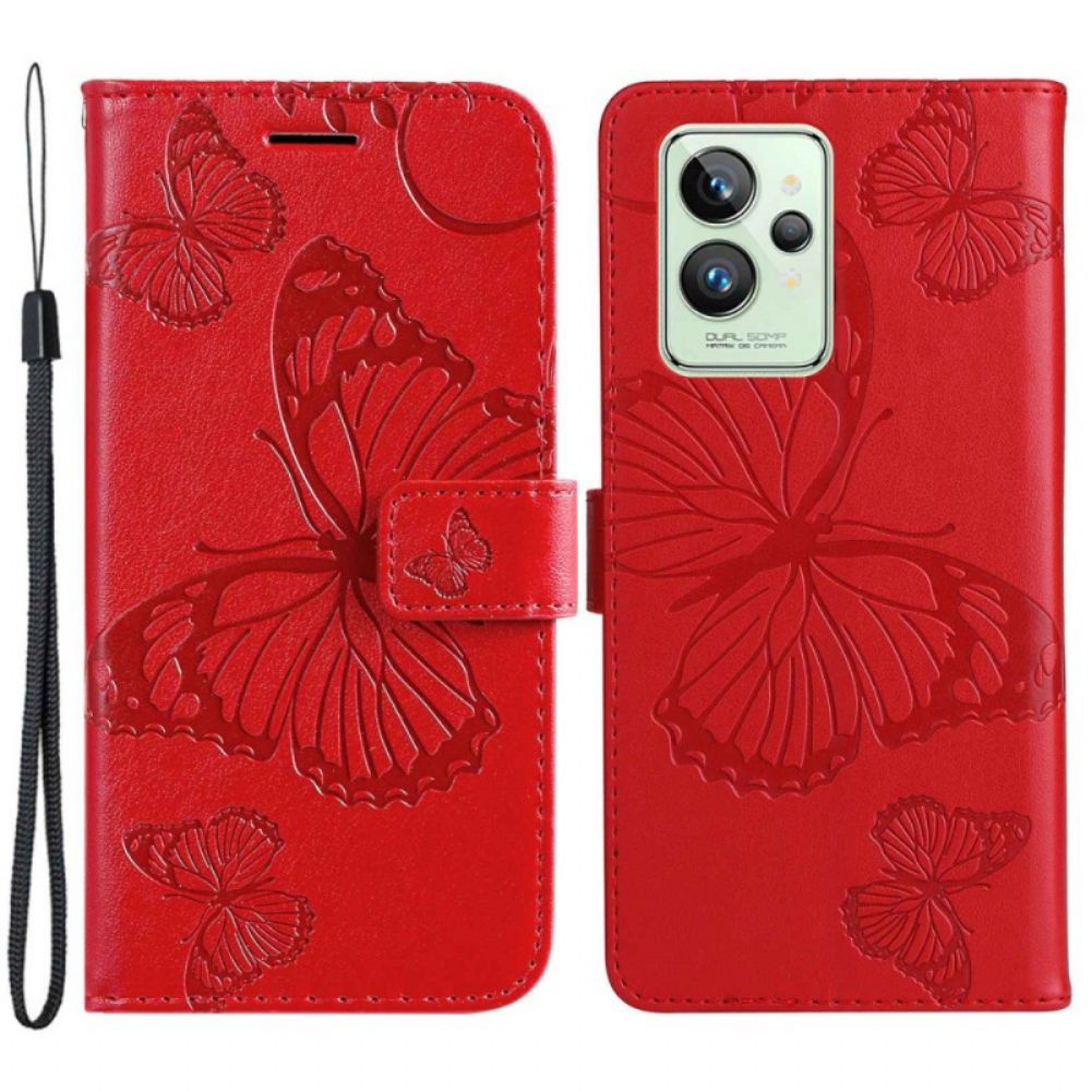 Folio-hoesje voor Realme GT2 Pro Met Ketting Reusachtige Vlinders Met Bandjes
