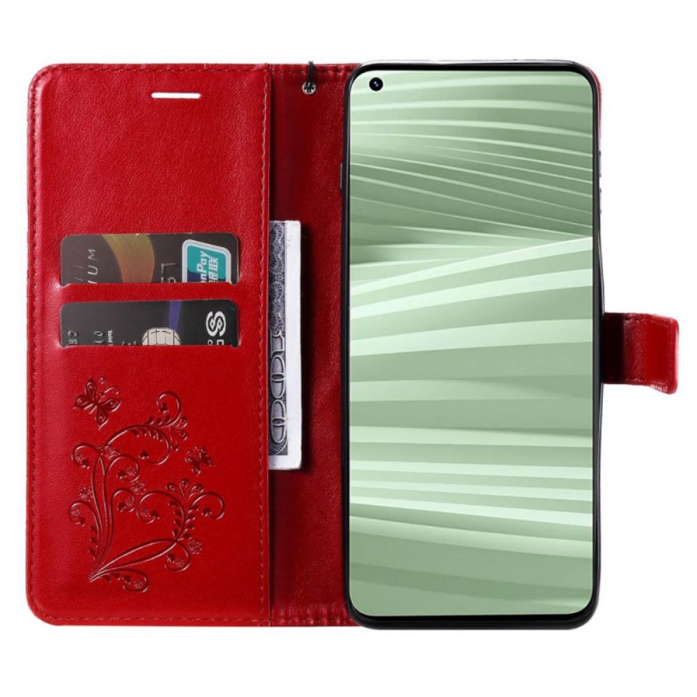 Folio-hoesje voor Realme GT2 Pro Met Ketting Reusachtige Vlinders Met Bandjes