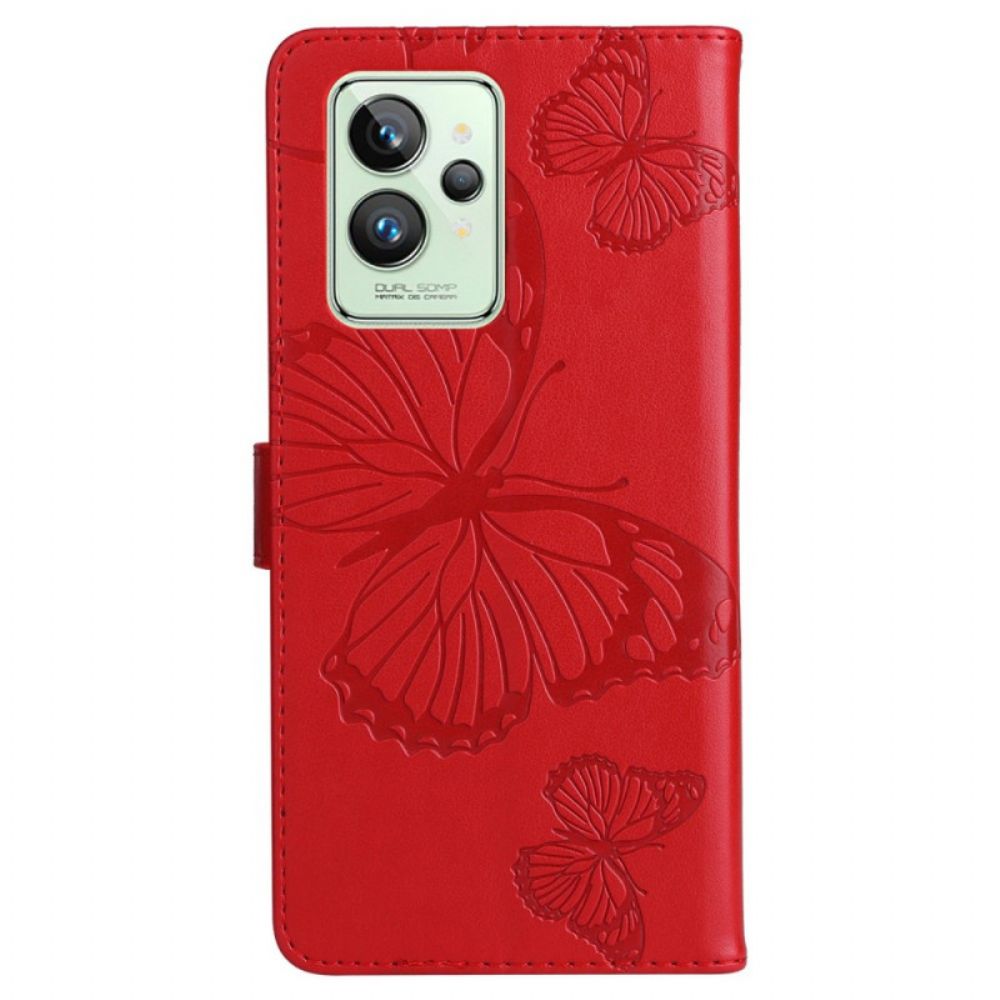 Folio-hoesje voor Realme GT2 Pro Met Ketting Reusachtige Vlinders Met Bandjes