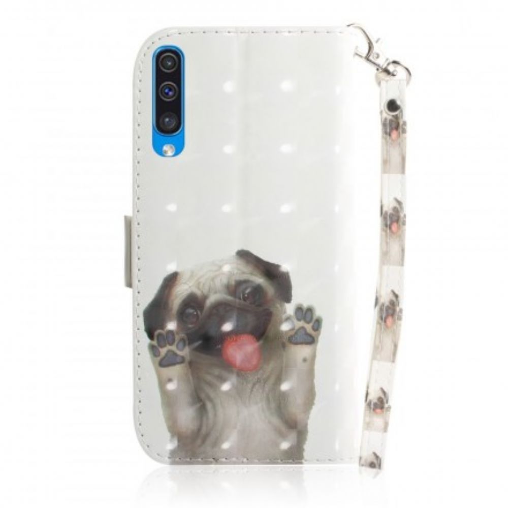 Leren Hoesje voor Samsung Galaxy A50 Met Ketting Hou Van Mijn Hond Met Riem