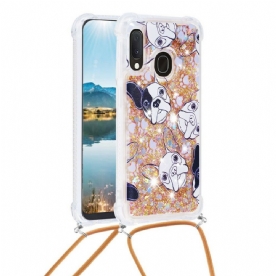 Hoesje voor Samsung Galaxy A20e Met Koord Honden Pailletten Koord