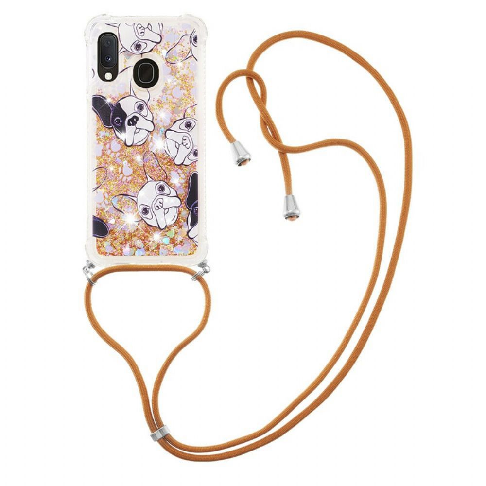 Hoesje voor Samsung Galaxy A20e Met Koord Honden Pailletten Koord
