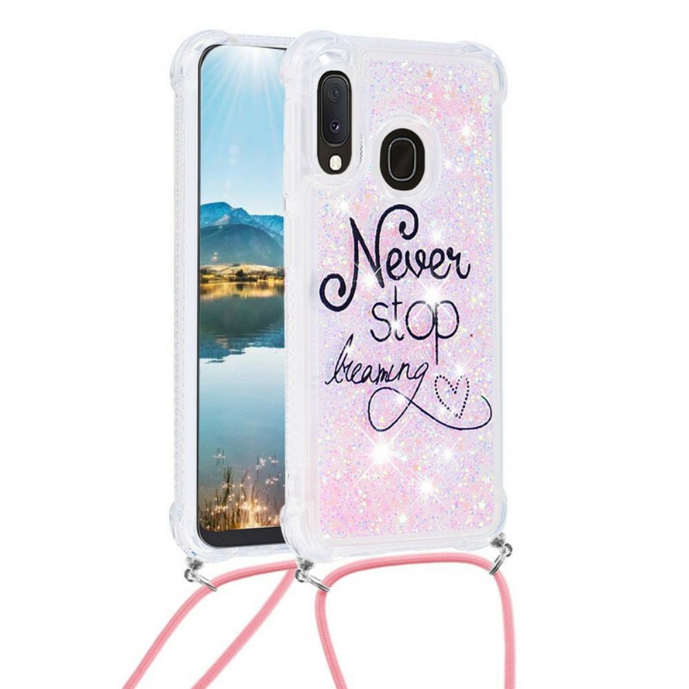 Hoesje voor Samsung Galaxy A20e Met Koord Stop Nooit Met Paillettenkoord