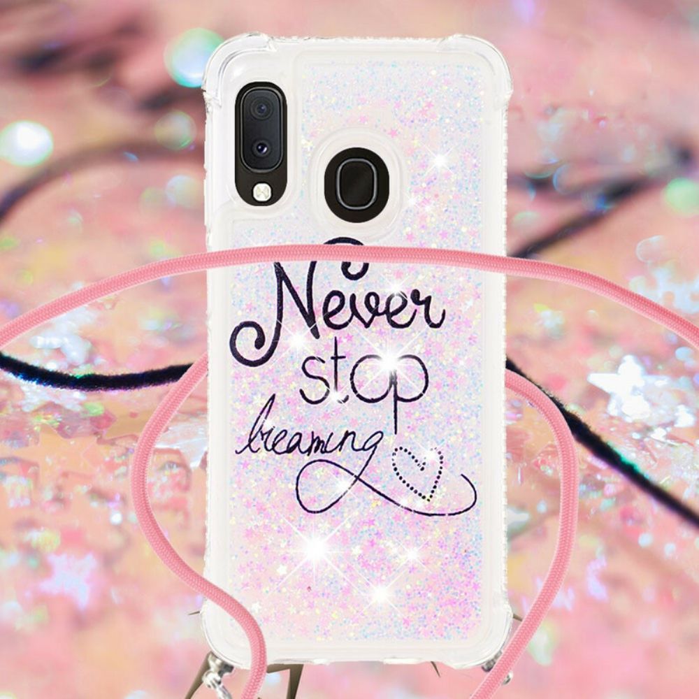 Hoesje voor Samsung Galaxy A20e Met Koord Stop Nooit Met Paillettenkoord