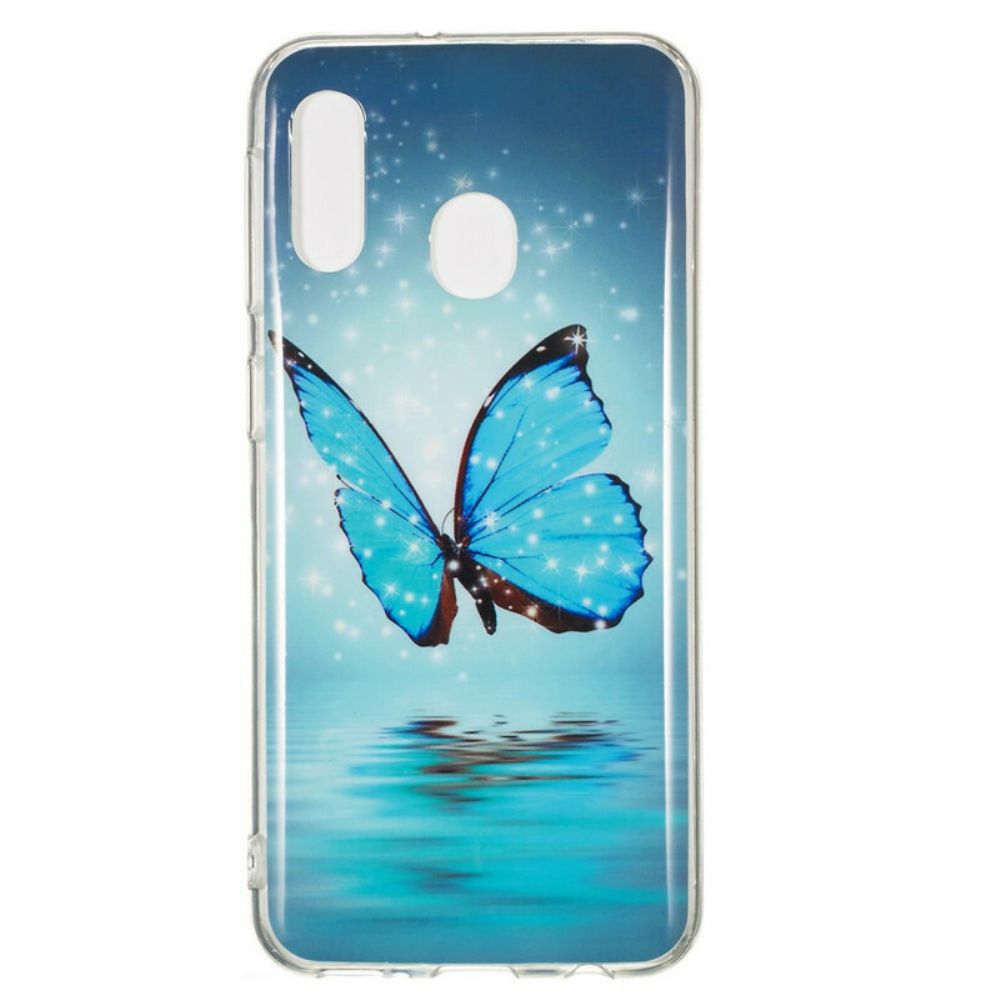 Telefoonhoesje voor Samsung Galaxy A20e Fluorescerende Blauwe Vlinder