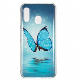 Telefoonhoesje voor Samsung Galaxy A20e Fluorescerende Blauwe Vlinder