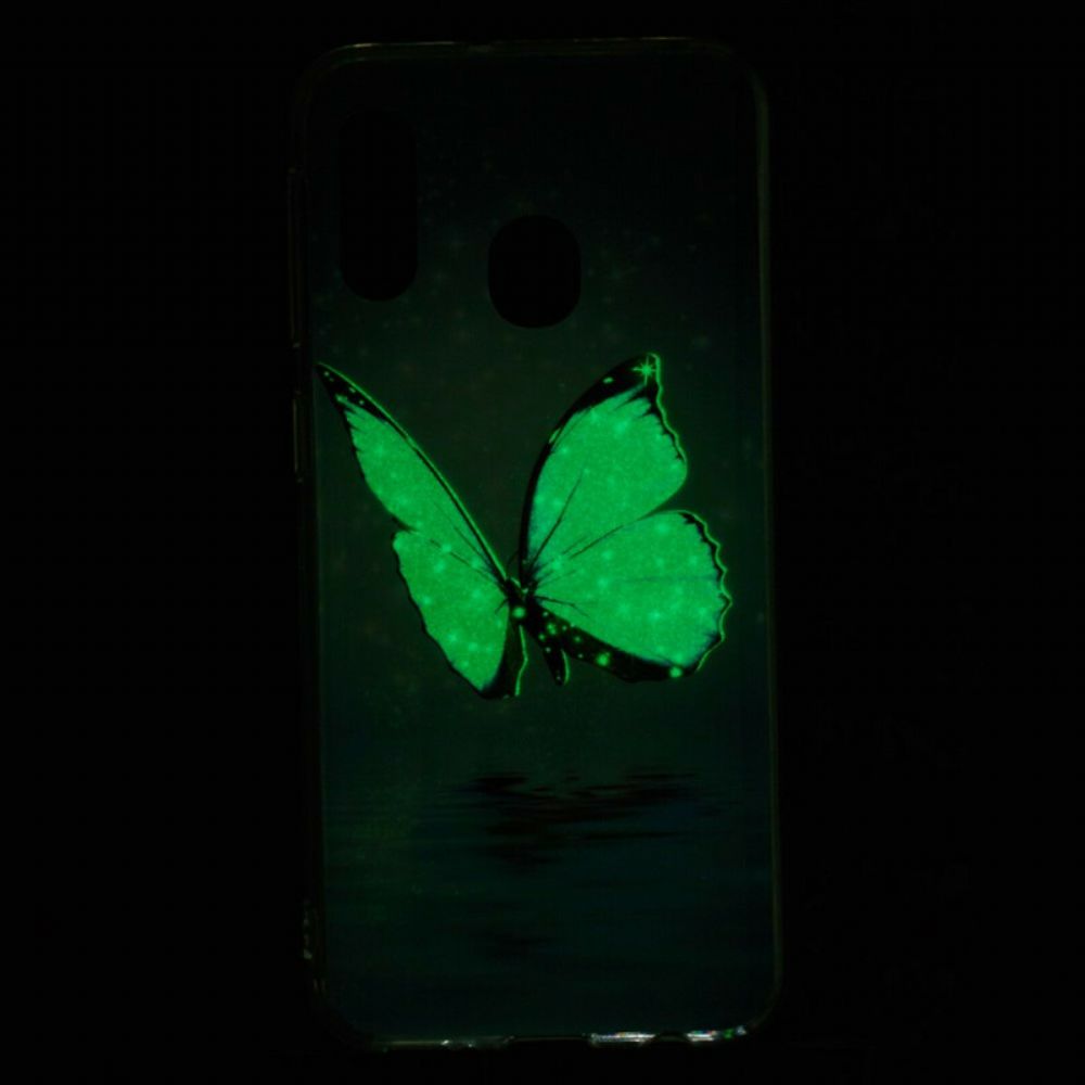 Telefoonhoesje voor Samsung Galaxy A20e Fluorescerende Blauwe Vlinder