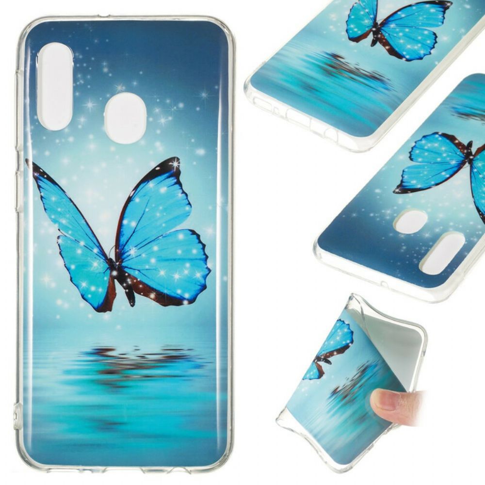 Telefoonhoesje voor Samsung Galaxy A20e Fluorescerende Blauwe Vlinder
