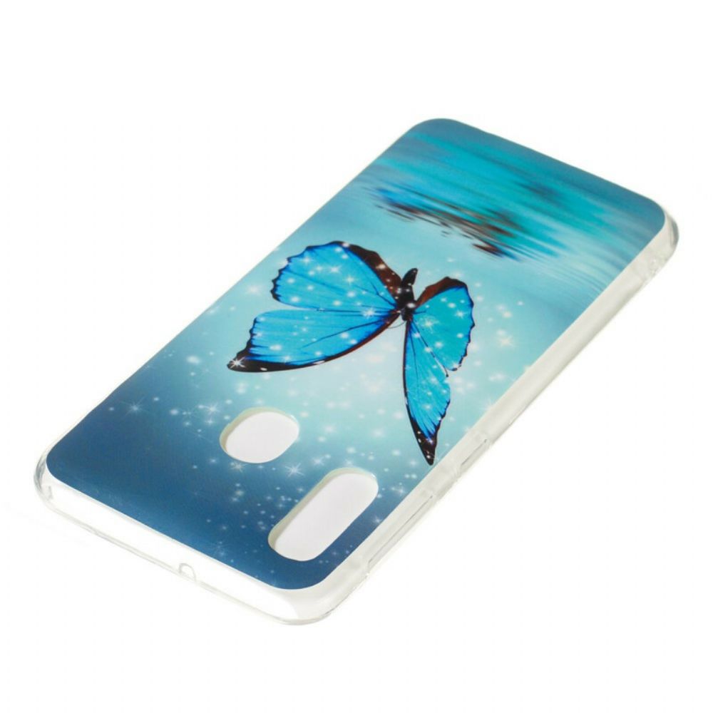 Telefoonhoesje voor Samsung Galaxy A20e Fluorescerende Blauwe Vlinder