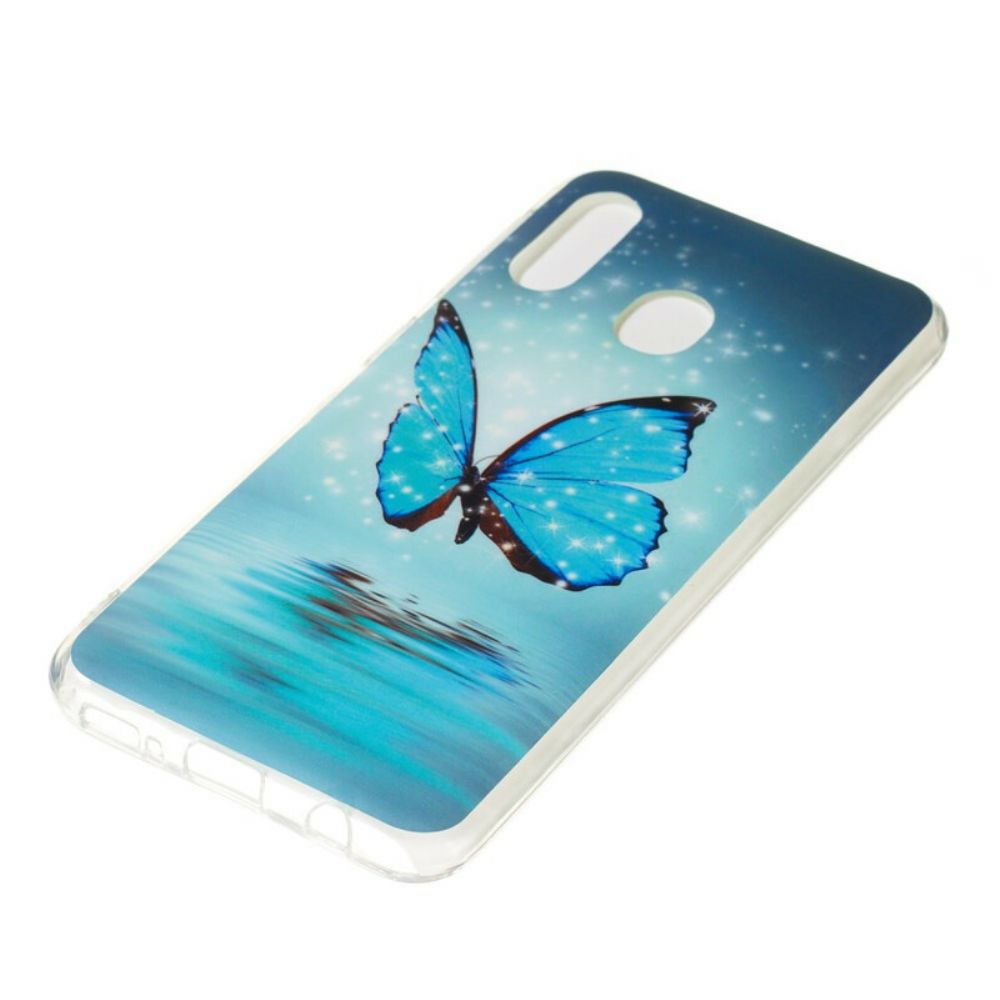 Telefoonhoesje voor Samsung Galaxy A20e Fluorescerende Blauwe Vlinder