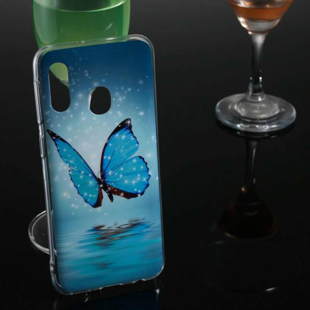 Telefoonhoesje voor Samsung Galaxy A20e Fluorescerende Blauwe Vlinder