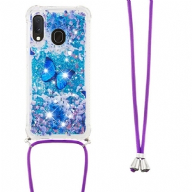 Telefoonhoesje voor Samsung Galaxy A20e Met Koord Vlinder Pailletten Trekkoord