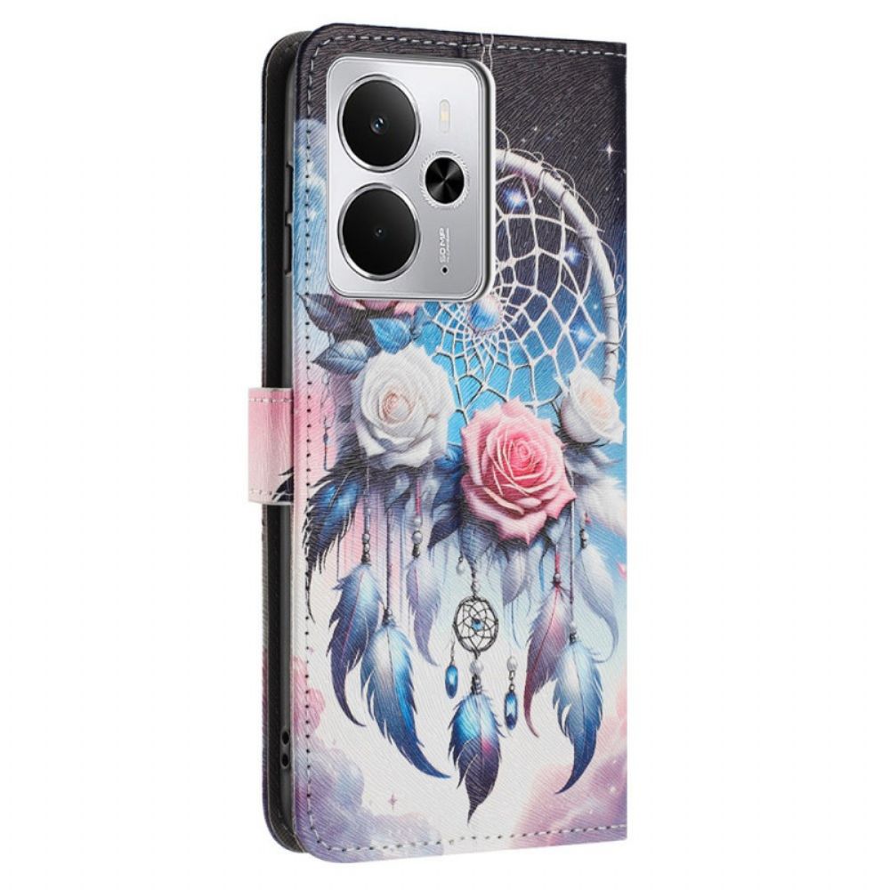 Leren Hoesje Realme 14t 5g Bloemenpatroon En Dromenvanger Bescherming Hoesje