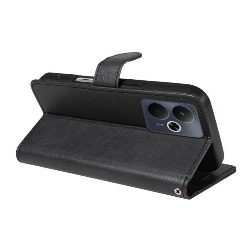 Leren Hoesje Voor Realme 14t 5g Effen Leerlook Met Bandje