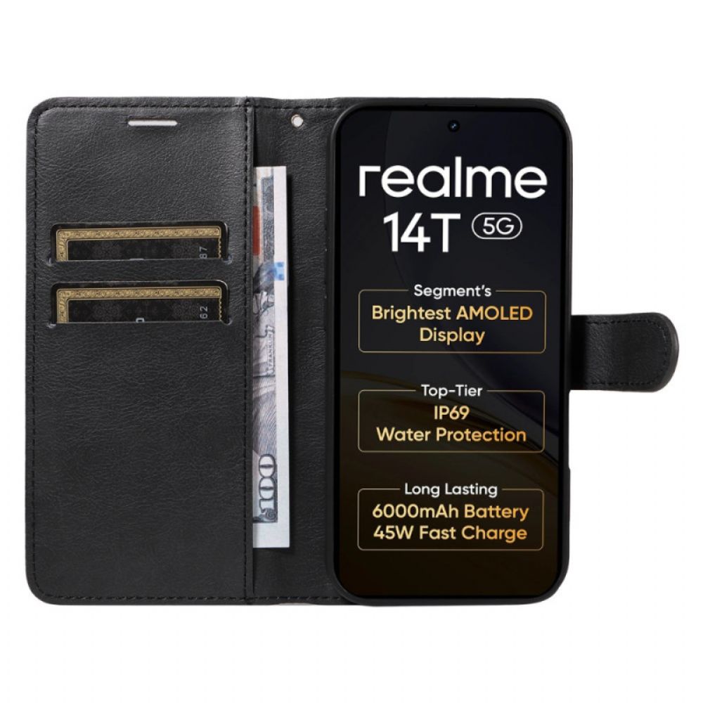Leren Hoesje Voor Realme 14t 5g Effen Leerlook Met Bandje