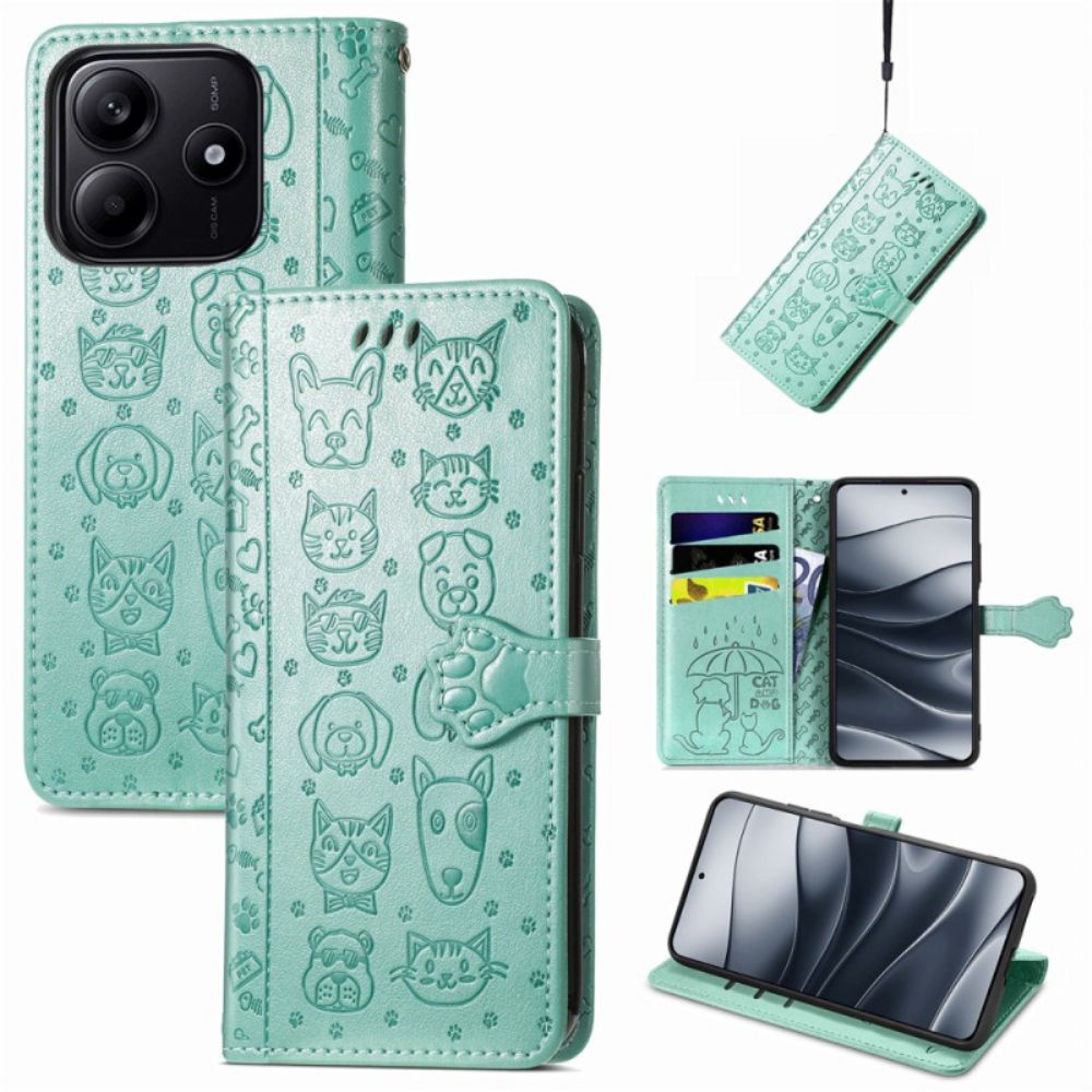Flip Case Leren Xiaomi Redmi Note 14 5g Geanimeerde Dieren