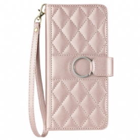 Flip Case Leren Xiaomi Redmi Note 14 5g Gewatteerd Met Bandje En Schouderband