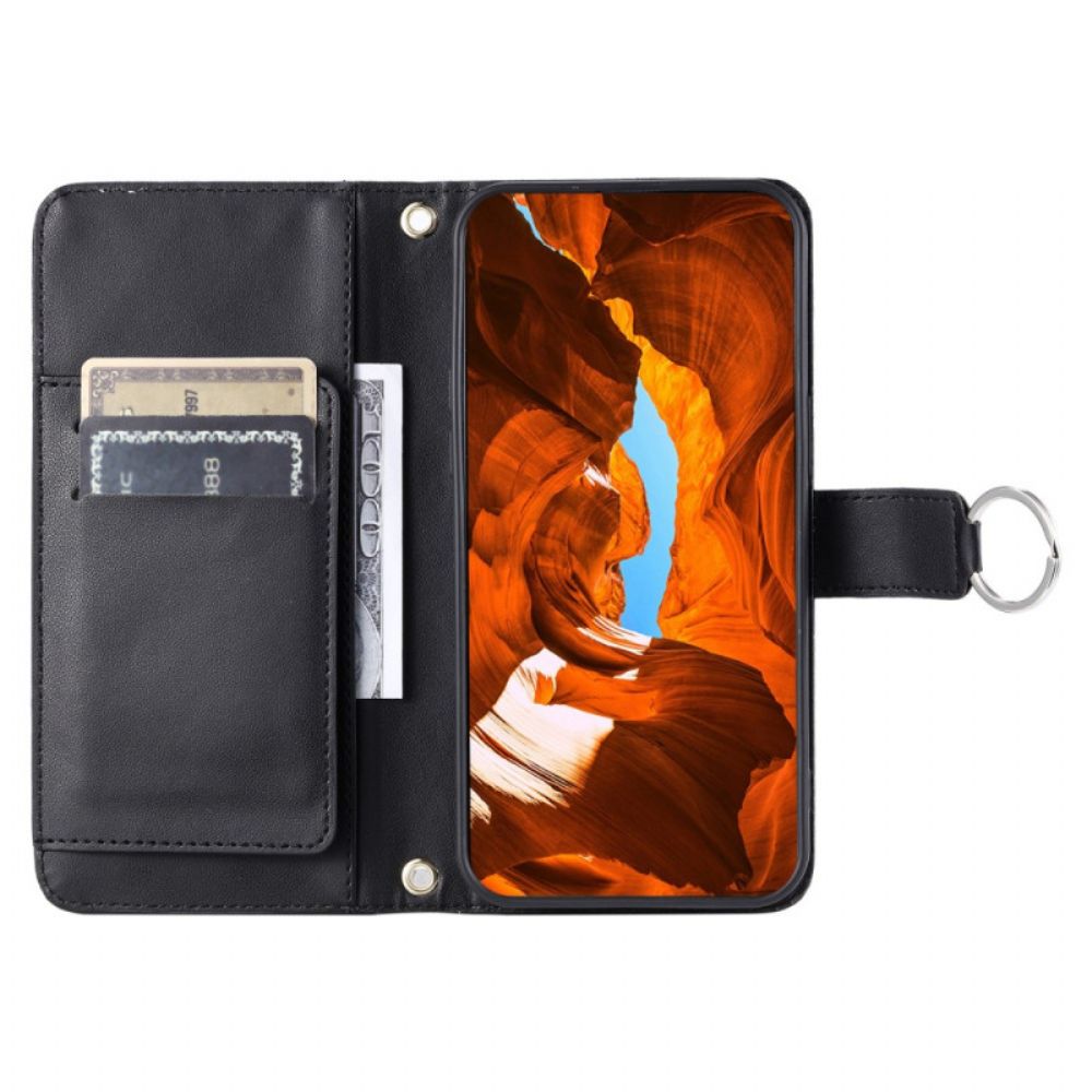 Flip Case Leren Xiaomi Redmi Note 14 5g Gewatteerd Met Bandje En Schouderband