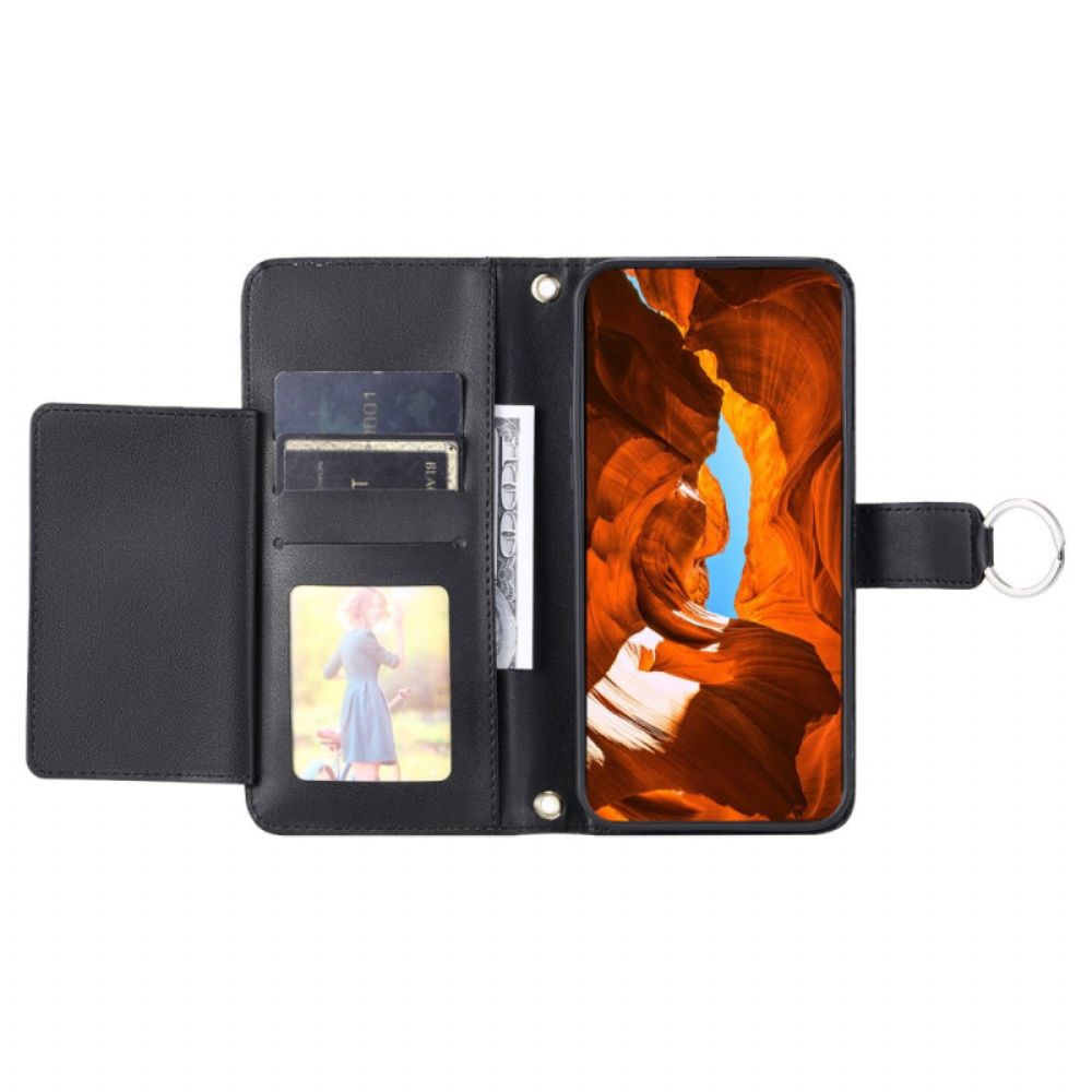 Flip Case Leren Xiaomi Redmi Note 14 5g Gewatteerd Met Bandje En Schouderband