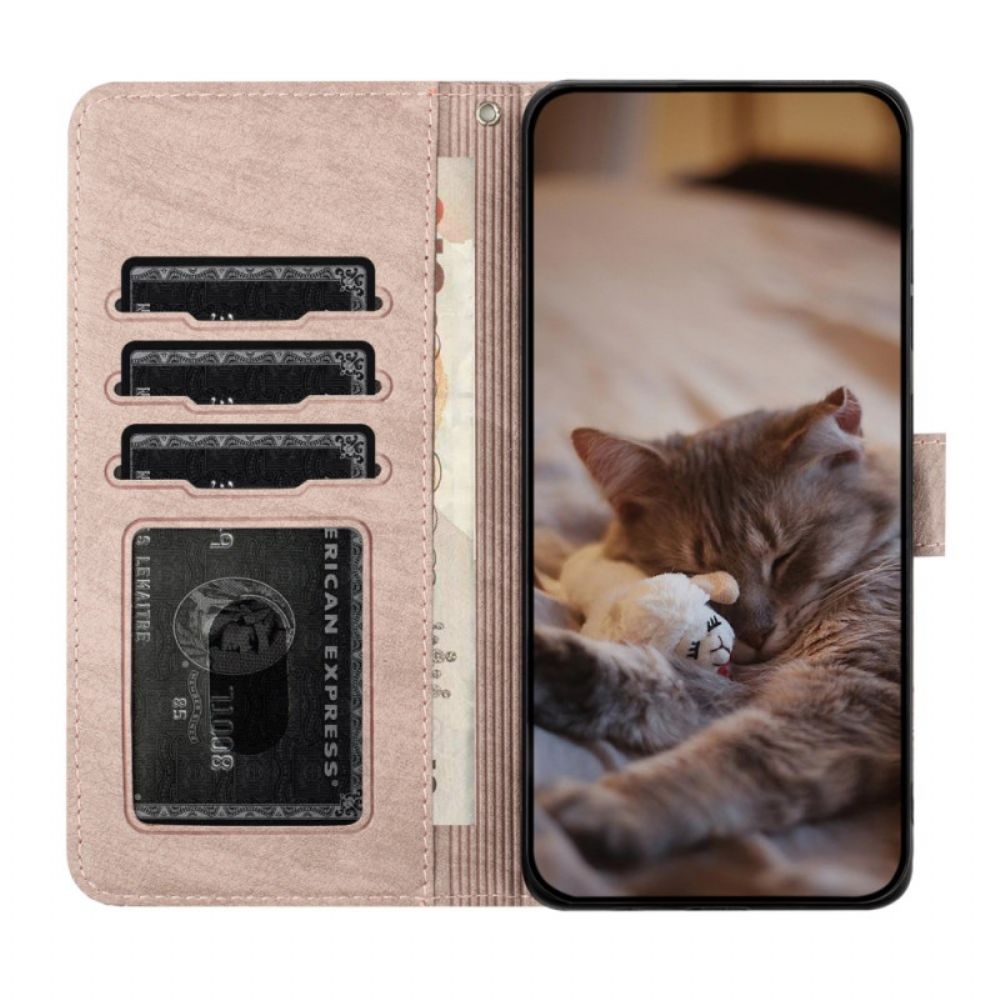 Flip Case Leren Xiaomi Redmi Note 14 5g Kattenpatroon Met Bandje