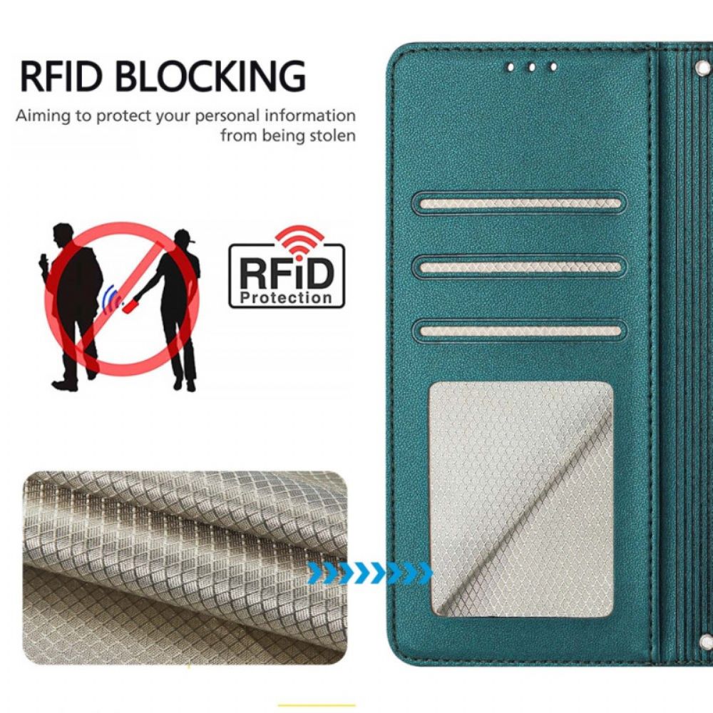 Flip Case Leren Xiaomi Redmi Note 14 5g Rfid-beschermende Kat Scène
