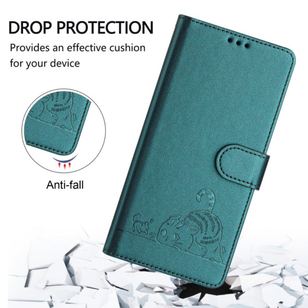 Flip Case Leren Xiaomi Redmi Note 14 5g Rfid-beschermende Kat Scène