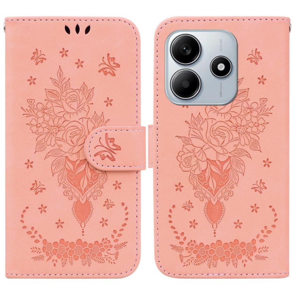 Flip Case Leren Xiaomi Redmi Note 14 5g Vlinder- En Bloemenprint