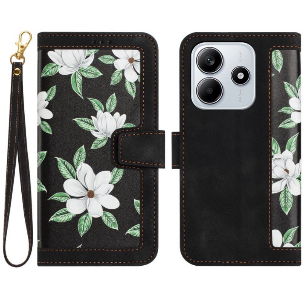 Folio-hoesje Xiaomi Redmi Note 14 5g Telefoonhoesje Bloemen Met Bandje