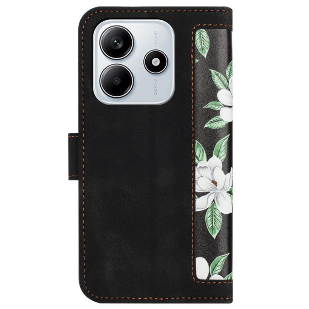 Folio-hoesje Xiaomi Redmi Note 14 5g Telefoonhoesje Bloemen Met Bandje