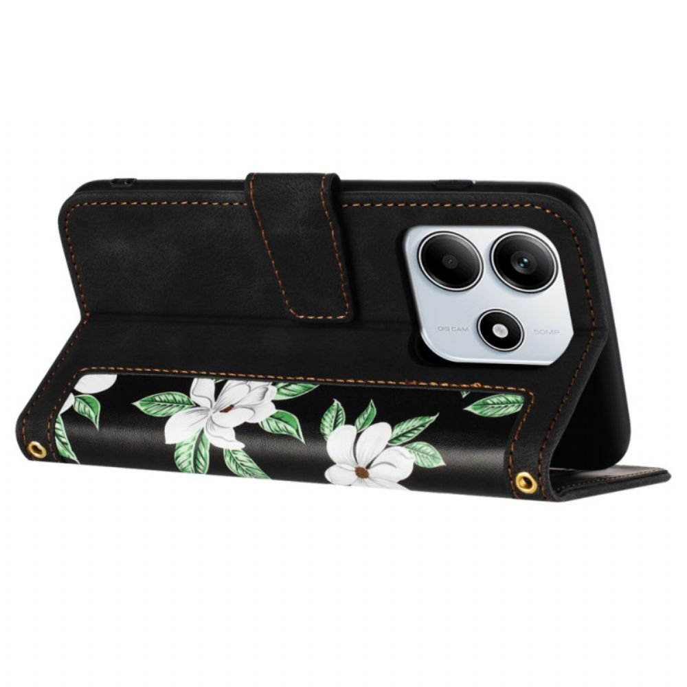 Folio-hoesje Xiaomi Redmi Note 14 5g Telefoonhoesje Bloemen Met Bandje