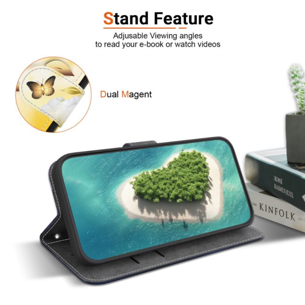 Folio-hoesje Xiaomi Redmi Note 14 5g Telefoonhoesje Gouden Vlinders En Witte Bloemen