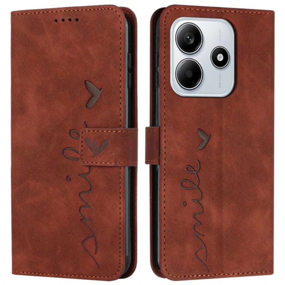 Folio-hoesje Xiaomi Redmi Note 14 5g Telefoonhoesje Suède-effect Met Glimlachmotief