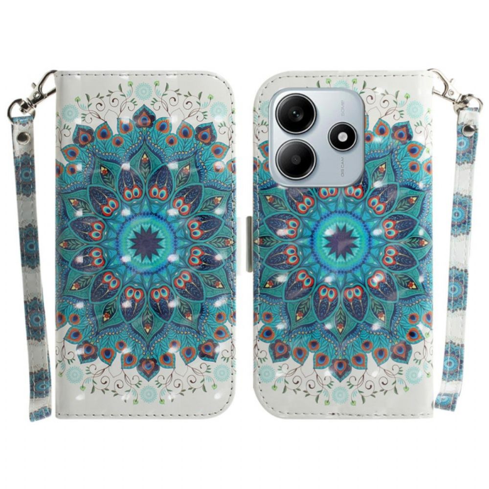 Leren Hoesje Voor Xiaomi Redmi Note 14 5g Sleutelkoord Met Groene Mandala