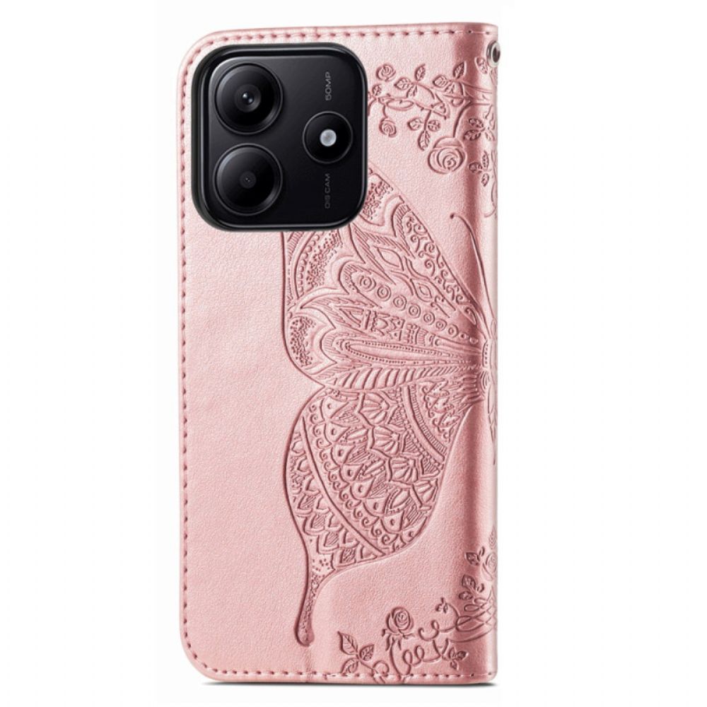 Leren Hoesje Xiaomi Redmi Note 14 5g Barokke Vlinder Bescherming Hoesje