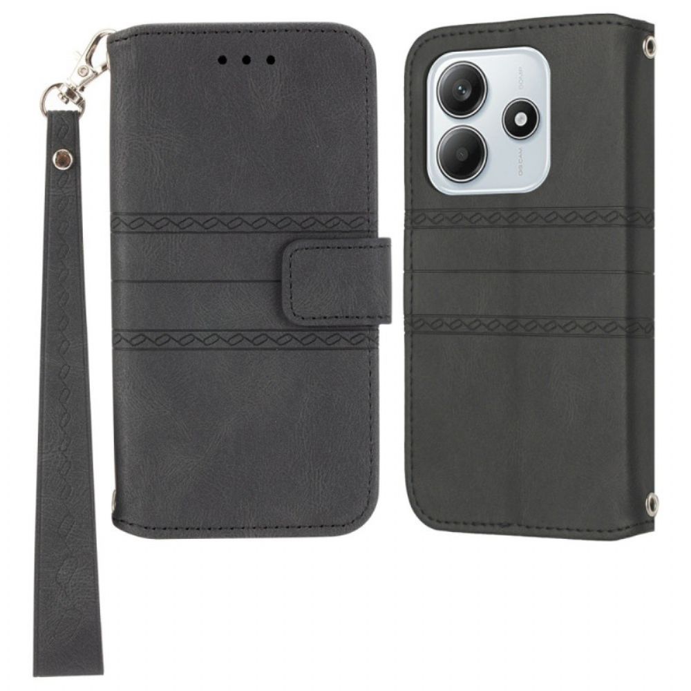 Leren Hoesje Xiaomi Redmi Note 14 5g Friespatroon Met Bandje Bescherming Hoesje