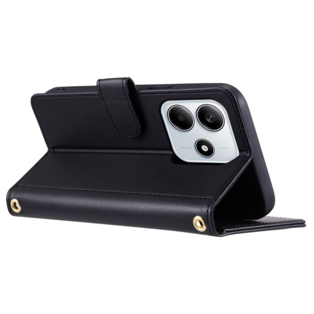 Leren Hoesje Xiaomi Redmi Note 14 5g Gewatteerd Met Schouderriem En Riempje Bescherming Hoesje