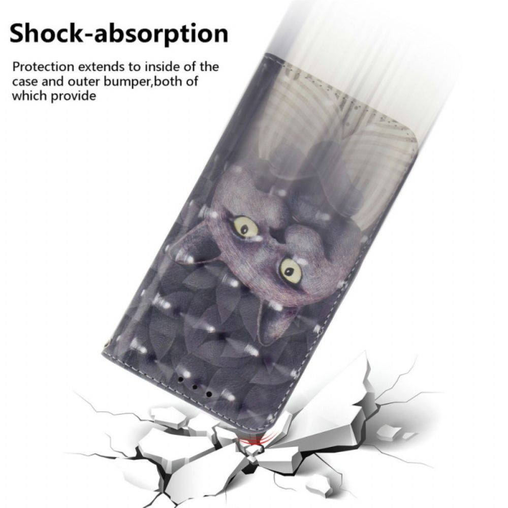 Leren Hoesje Xiaomi Redmi Note 14 5g Grijze Kat Met Sleutelkoord