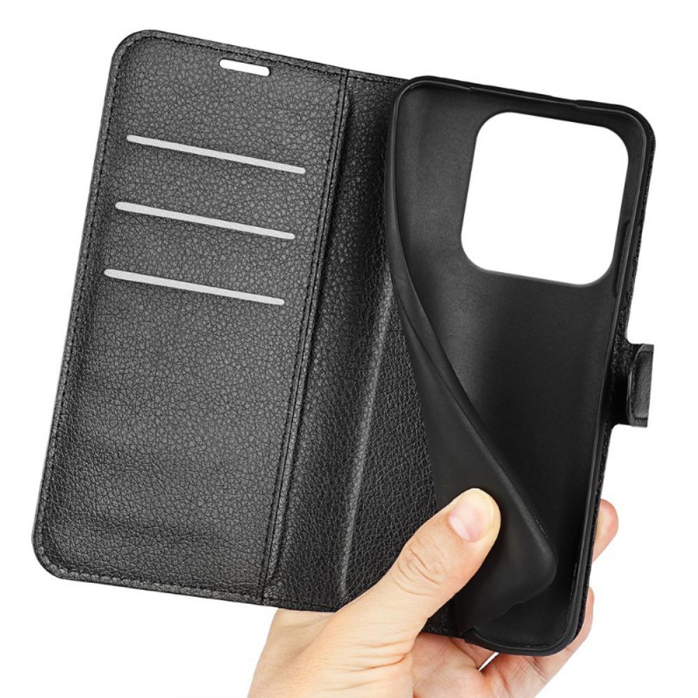 Leren Hoesje Xiaomi Redmi Note 14 5g Klassiek Lychee Kunstleer Bescherming Hoesje