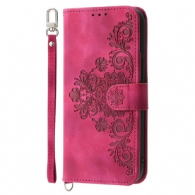 Leren Hoesje Xiaomi Redmi Note 14 5g Portemonnee Met Kantpatroon Riempje En Schouderriem Bescherming Hoesje