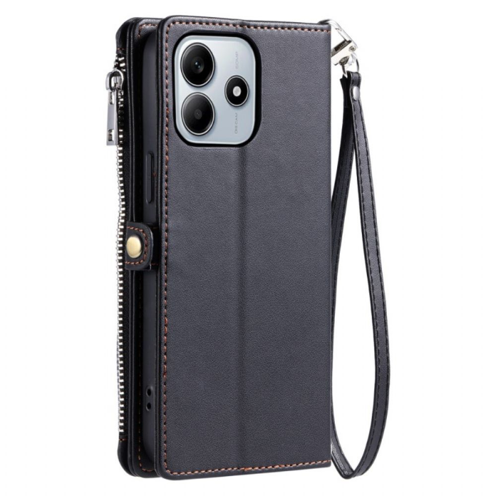 Leren Hoesje Xiaomi Redmi Note 14 5g Portemonnee Met Verstelbare Riem Bescherming Hoesje