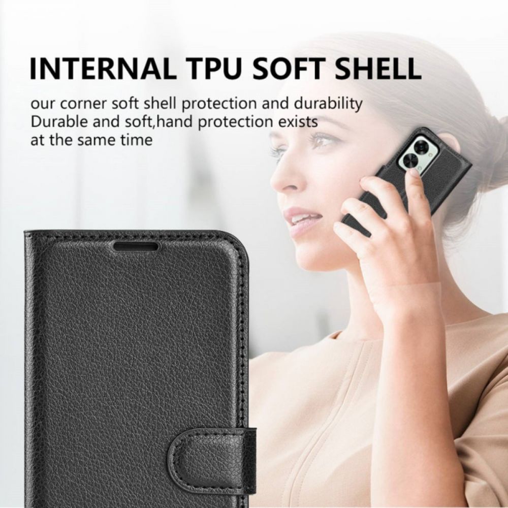 Flip Case voor OnePlus Nord 2T 5G Klassiek Litchi Kunstleer