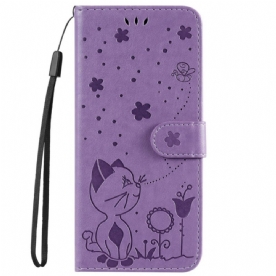 Folio-hoesje voor OnePlus Nord 2T 5G Met Ketting Kat En Bij Met Lanyard Kaarthouder