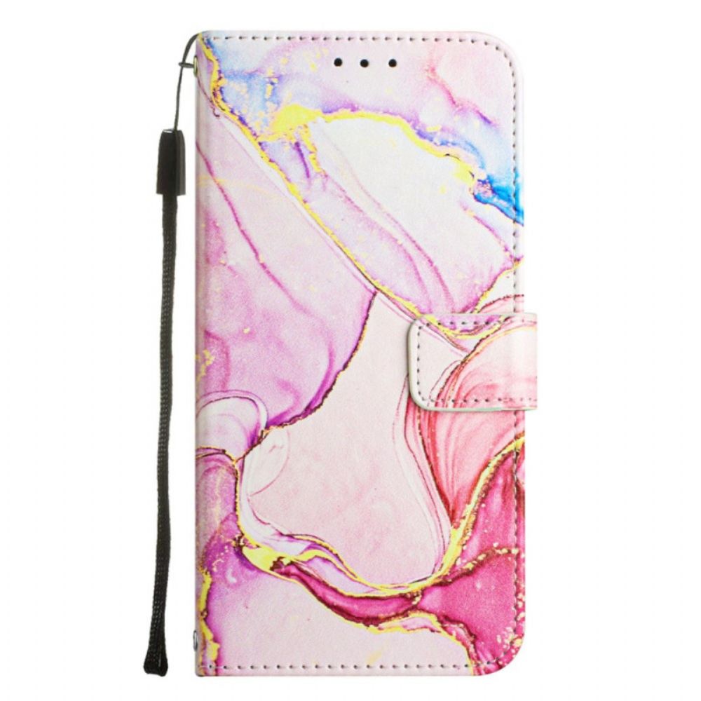 Folio-hoesje voor OnePlus Nord 2T 5G Met Ketting Marmeren Band
